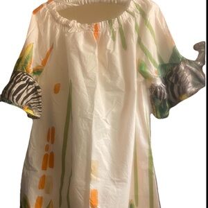 CIVICO 51 Made ITALY Safari Tropical Print Cotton Off Shoulder Oversize Dress M